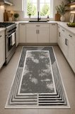 Norella Home Halısı Modern Çerçeve Desenli Gri Siyah 120 x 180 cm Dijital Baskı Makinede Yıkanabilir Kaymaz Tabanlı