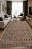 Norella Home Etnik Desenli Halı Naturel Bej Kaymaz Tabanlı 100x300 cm Yıkanabilir Dijital Baskı Salon Mutfak Koridor Halısı