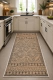 Norella Home Etnik Desenli Halı Naturel Bej Kaymaz Tabanlı 100x300 cm Yıkanabilir Dijital Baskı Salon Mutfak Koridor Halısı