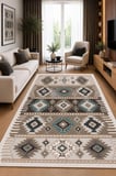 Norella Home Etnik Bohem Dijital Baskı Halı 120 x 180 cm Çok Renkli Polyester Kaymaz Taban Yıkanabilir