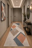 Norella Home Modern Geometrik Desenli Halı Bej Mavi 120x180 cm Polyester Dijital Baskı Kaymaz Taban Yıkanabilir