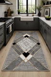 Norella Home Halı Geometrik Desenli Gri Siyah 60 x 90 cm Yıkanabilir