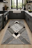 Norella Home Halı Modern Geometrik Gri Siyah 100 x 300 cm Yıkanabilir Kaymaz Taban