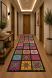 Norella Home Renkli Mandala Desenli Kaymaz Taban Halı Salon Halısı Koridor Halısı Antre Halısı Dekoratif Etnik Patchwork 100 x 300 cm