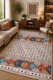 Norella Home Etnik Kilim Desenli Kaymaz Taban Yıkanabilir Halı 200x300 cm Çok Renkli