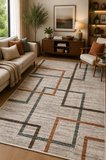 Modern Geometrik Kare Desenli Kaymaz Taban Yıkanabilir Halı Salon Halısı Koridor Halısı Antre Halısı Bej Kahve Dekoratif Halı Minimalist Çizgili Tasarım Halı