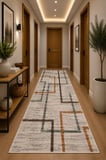 Modern Geometrik Kare Desenli Kaymaz Taban Yıkanabilir Halı Salon Halısı Koridor Halısı Antre Halısı Bej Kahve Dekoratif Halı Minimalist Çizgili Tasarım Halı