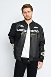 Unisex Oversize Deri HOMME Nakış İşlemeli Bomber Ceket
