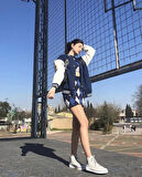 Unisex Oversize Lacivert Bomber 00 Kolej Ceket
