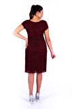 Nidya Moda Büyük Beden Kadın Bordo Vako Simli Dantel Abiye Elbise-4035YB