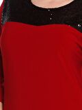 Nidya Moda Büyük Beden Kadın Kırmızı Roba Pullu Payet Kombin Abiye Elbise-4055K