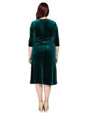 Nidya Moda Büyük Beden Kadın Yeşil Taş İşli Lazer Yaka Kadife Abiye Elbise-4072AY