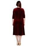 Nidya Moda Büyük Beden Kadın Bordo İnci Taşlı Yaka Kadife Abiye Elbise-4074B