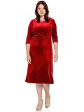 Nidya Moda Büyük Beden Kadın Kırmızı İnci Taşlı Yaka Kadife Abiye Elbise-4074K