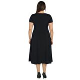 Nidya Moda Büyük Beden Kadın Lacivert  Taşlı Aksesuarlı Sem  Abiye Elbise-4088L