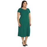 Nidya Moda Büyük Beden Kadın Yeşil Taşlı Aksesuarlı Sem  Abiye Elbise-4088Y