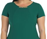 Nidya Moda Büyük Beden Kadın Yeşil Taşlı Aksesuarlı Sem  Abiye Elbise-4088Y