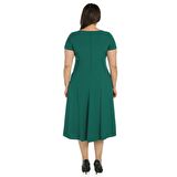 Nidya Moda Büyük Beden Kadın Yeşil Taşlı Aksesuarlı Sem  Abiye Elbise-4088Y