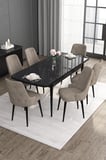 Noa Serisi 80x132 Açılabilir Mdf Siyah Mermer Desen Mutfak Masası Takımı 6 Cappucino Sandalye