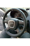 DİKİŞLİ DİREKSİYON KILIFI NOKTALI/KARBON DERİ GRİ YÜZÜK GRİ DİKİŞ AUDİ İÇİN HIZLI KARGO