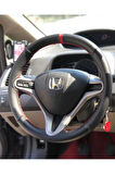 DİKİŞLİ DERİ DİREKSİYON KILIFI NOKTA/DAMAR KIRMIZI YÜZÜK KIRMIZI DİKİŞ HONDA CİVİC HIZLI KARGO