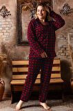 Lukitus Tam Düğmeli Ekose Desen Büyük Beden Welsof Pijama Takımı