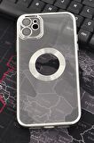 iPhone 11 Uyumlu Gümüş Gri Silver Renkli Kenarlı Lazerli Şeffaf Kılıf Lens Korumalı