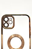 iPhone 11 Uyumlu Altın Sarı Gold Renkli Kenarlı Lazerli Şeffaf Kılıf Lens Korumalı