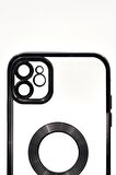 iPhone 11 Uyumlu Siyah Renkli Kenarlı Lazerli Şeffaf Kılıf Lens Korumalı