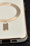 iPhone 13 Uyumlu MagSafe Özellikli Bej Renkli Lens Korumalı Kılıf 