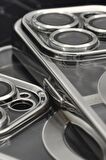 iPhone 13 Pro Uyumlu MagSafe Özellikli Gümüş Gri Silver Renkli Kenarlı Lazerli Şeffaf Kılıf Lens Korumalı