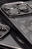 iPhone 13 Pro Max Uyumlu MagSafe Özellikli Siyah Renkli Kenarlı Lazerli Şeffaf Kılıf Lens Korumalı