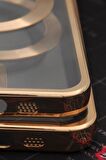 iPhone 13 Pro Uyumlu MagSafe Özellikli Altın Sarı Gold Renkli Kenarlı Lazerli Şeffaf Kılıf Lens Korumalı