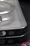 iPhone 13 Pro Uyumlu MagSafe Özellikli Siyah Renkli Kenarlı Lazerli Şeffaf Kılıf Lens Korumalı