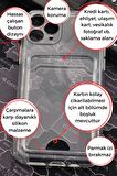 iPhone 11 Pro Uyumlu Kredi Kartlıklı Şeffaf Kılıf Kamera Korumalı