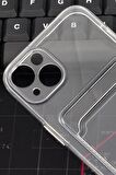 iPhone 13 Uyumlu Kredi Kartlıklı Şeffaf Kılıf Kamera Korumalı