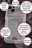 iPhone 14 Uyumlu Kredi Kartlıklı Şeffaf Kılıf Kamera Korumalı