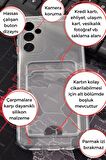 Samsung A14 Uyumlu Kredi Kartlıklı Şeffaf Kılıf Kamera Korumalı