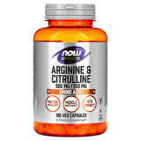 NOW Sports Nutrition Arginine & Citrulline 500 mg 250 mg Amino Acids 120 Veg Caps