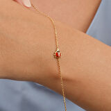 14 Ayar Altın Kaplama Zarif Mineli Uğur Böceği Gümüş Bileklik - BE00101