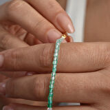 14 Ayar Altın Kaplama  Doğal Gölgeli Yeşil Oniks Minimal Gümüş Bileklik - BGS00105