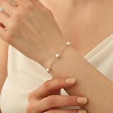925 Ayar Gümüş Cream Tatlısu İncisi Bileklik-6mm
