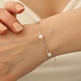925 Ayar Gümüş Cream Tatlısu İncisi Bileklik-6mm
