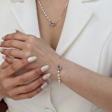 925 Ayar Gümüş Cream Tatlısu İncisi Bileklik-5mm