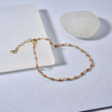 14 Ayar Altın Kaplama Sitrin Doğal Taşlı El Yapımı Gümüş Bileklik - CBS00133