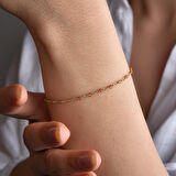 14 Ayar Altın Kaplama Sitrin Doğal Taşlı El Yapımı Gümüş Bileklik - CBS00133