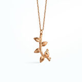 14 Ayar Altın Kaplama Dalda Kuş Temalı Gümüş Kolye - CN00438