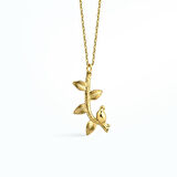 14 Ayar Altın Kaplama Dalda Kuş Temalı Gümüş Kolye - CN00438