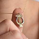 14 Ayar Altın Kaplama Lir Müzik Aleti Tasarım Gümüş Kolye - CN00442