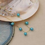 925 Ayar Gümüş Barock Ocean Blue Tatlısu İncisi Kolye-8mm